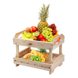 Fruteira Bandeja Quadrada 2 Andares Bancada Mesa Madeira
