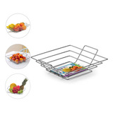 Fruteira Cesto De Mesa Para Cozinha Em Aço Quadrada Arthi Rf1619