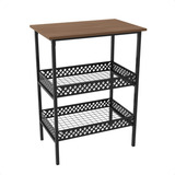Fruteira De Chão Com 2 Cestos Em Aço Preto Fosco Tampo Mdf Cor Aço Preto Fosco/mdf Imbuia