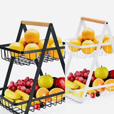 Fruteira De Mesa Aramada Dupla Cesto Organizador Premium