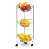 Fruteira Tripla P/ Cozinha Redonda Em Aço Cromado, Aramados