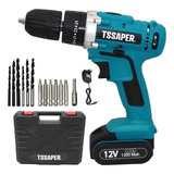 Furadeira Parafusadeira Sem Fio De 10mm Tssaper Tpa12 12v + 1 Bateria De 1300mah + Acessório Com Maleta De Transporte