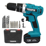 Furadeira Parafusadeira Sem Fio De 10mm Tssaper Tpa12 12v + 1 Bateria De 1300mah + Acessório Com Maleta De Transporte