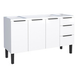 Gabinete Balcão Cozinha Aço 150cm C/ 3 Gavetas 3 Portas