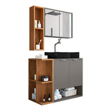 Gabinete Banheiro Star Com Espelheira E Cuba Dalla Preta Cor Titanium/naturale