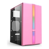 Gabinete Gamer Lotus Rosa Pink Mid Tower Led Lateral Vidro