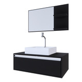 Gabinete P/ Banheiro C/cuba + Espelho Real 80 Preto S/c