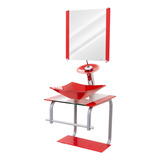Gabinete Pia Cuba Vidro Decorativo Industrial Banheiro Luxo Móvel Vermelho Quantidade De Furos Para Torneira Um Furo