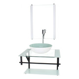Gabinete Vidro Banheiro 60cm Ap Cuba Redonda Branco Torneira