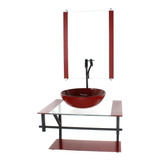 Gabinete Vidro Banheiro 60cm Ap Cuba Redonda Vermelho Cereja