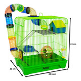 Gaiola Hamster 3 Andares Colorida Com Casa Tubos Verde