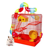 Gaiola Hamster 3 Andares Luxo Tubo Vermelho Casinha Rodinha