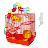 Gaiola Hamster Completa 3 Andares Luxo C/ Bebedouro E Tubos