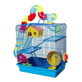 Gaiola Hamster Sírio Anão Russo 3 Andares Azul Luxo C/ Tubos