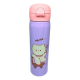 Garrafa Agua Termica Escolar Com Canudo Trava 500ml Inox Cor Roxo E Rosa