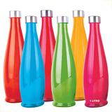 Garrafa Colorida Água Suco Vidro Tampa Geladeira 1 Litro 