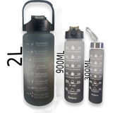 Garrafa De Água Squeeze 2l Kit Com 3 Personalizavel Academia Cor Preto