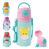 Garrafa De Alumínio Infantil Com Canudo Fun 450ml Girafa - Buba