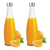 Garrafa De Vidro Redonda Tampa Inox Água Geladeira - 2 Peças