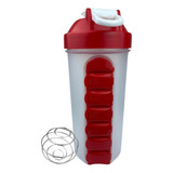Garrafa Fitness Água Academia Shaker 600ml Porta Comprimidos Cor Vermelho