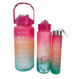 Garrafa Garrafas Motivacional Kit Garrafa Motivacional Água Alça Adesivo 3d 1l 2l Squeeze Com Capacidade De 2l Motivação - Fucsia/laranja/verde