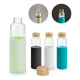 Garrafa Squeeze De Vidro Tampa Em Bambu E Luva De Silicone
