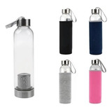 Garrafa Squeeze Vidro Infusor Capa Neoprene Preta 550ml Chá Detox