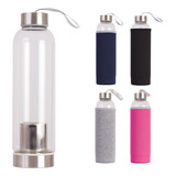 Garrafa Squeeze Vidro Infusor Inox Com Capa Chá 550ml 