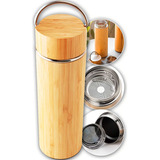 Garrafa Térmica 450ml Ecologica Bambu Aço Inox Infusor Cha Cor Garrafa Térmica Bambu