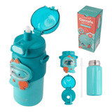 Garrafa Térmica Infantil Dinossauro 450ml De Inox Com Alça Cor Azul
