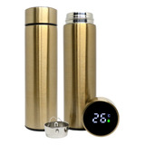 Garrafa Termica Inox Termometro Visor Led Tampa Vacuo 500ml Cor Dourada