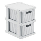 Gaveteiro Plastico Rattan 02 Gavetas Com Rodizio Branco