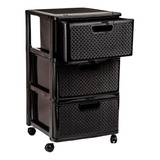 Gaveteiro Porta Tudo 3 Gavetas Rattan Rodinhas Preto 1830