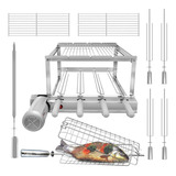 Gira Grill Churrasqueira Inox 4 Espetos + 3 Grelhas + Brinde