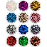 Glitter Encapsulado Flocado Para Unhas 12 Cores Hexagonal