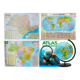 Globo Inflável Terrestre + Atlas Mapa Sp Brasil Mundi + Lupa