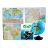 Globo Terrestre 30cm + Lupa + Atlas + Mapa Sp Mundi E Brasil