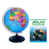 Globo Terrestre Mapa Mundi 30cm + Atlas Geográfico 72 Pág.