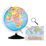 Globo Terrestre Político 30cm Led Brinde Lupa + Mapa Mundi