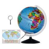 Globo Terrestre Político 30cm Led Brinde Lupa + Mapa Mundi