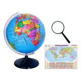 Globo Terrestre Político 30cm + Mapa Mundi + Lupa