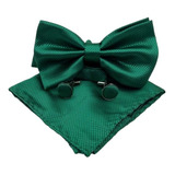Gravata Borboleta +abotoadura +lenço Verde Bandeira
