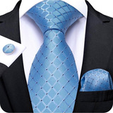 Gravata Executiva Seda Italiana Azul Luxo Noivo +lenço +bots
