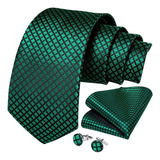 Gravata Seda Italiana Verde Luxo Classica Noivo +lenço +bots Cor Verde-escuro