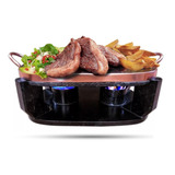Grill Dois Fogareiros + Chapa Retangular Pedra Sabão 32x21