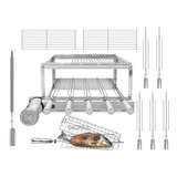 Grill Gira Inox 5 Espetos Giratorios + 3 Grelhas + Brinde
