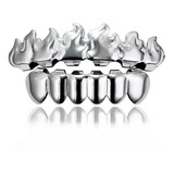 Grillz Efeito Chama Prata Ouro Hip-hop - Superior + Inferior
