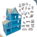Grupo Paraíso Do Mdf Casinha De Boneca Com 30 Moveis Em Mdf Cor Azul Frozen
