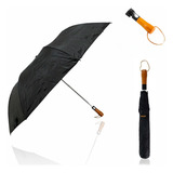 Guarda Chuva Preto Grande Automático Reforçado Cabo Madeira