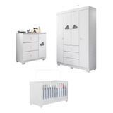 Guarda Roupa 4 Portas, Cômoda Mdf E Berço Doce Sonho